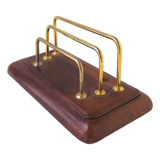 Leather Desk Mail Letter Holder, Circa Late-20th Century For Sale
