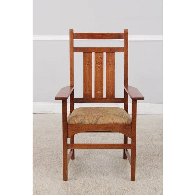Age: C.2007 Details: Finish no.32 High Quality Construction Arts & Crafts Stretcher Base Frame Nice Inlaid Back Offered @...