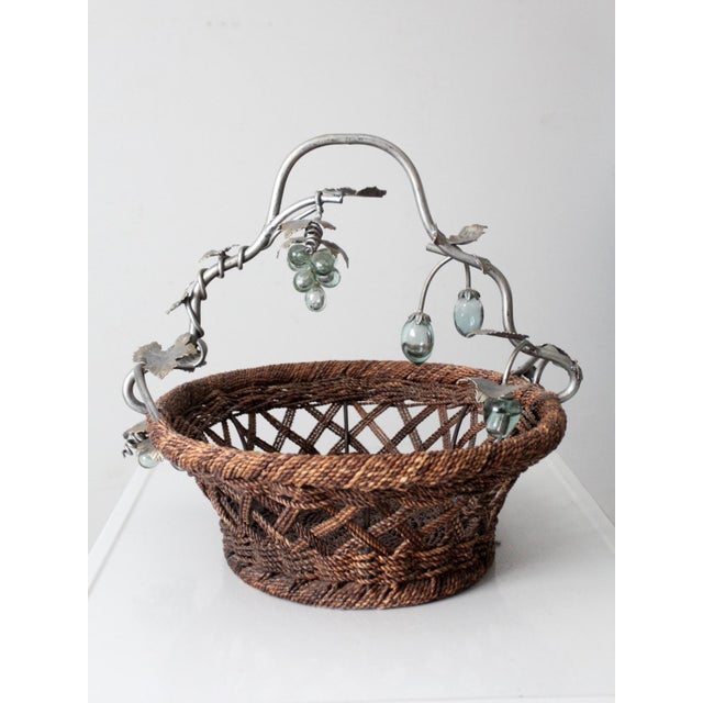 Vintage Large Grapevine Basket With Metal Handle For Sale - Image 6 of 18