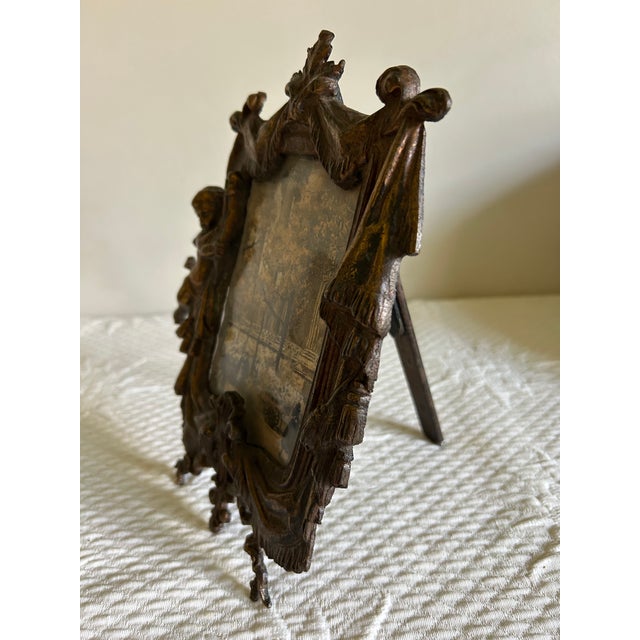 Antique Bronze Tabletop Picture Frame With Cupid and Harp For Sale - Image 9 of 9