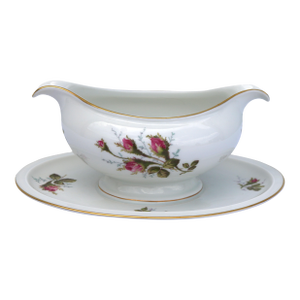 Mid 20th Century Rosenthal Selb Germany Winifred Petal Lane Pattern Double Spout Gravy Boat With Attached Underplate