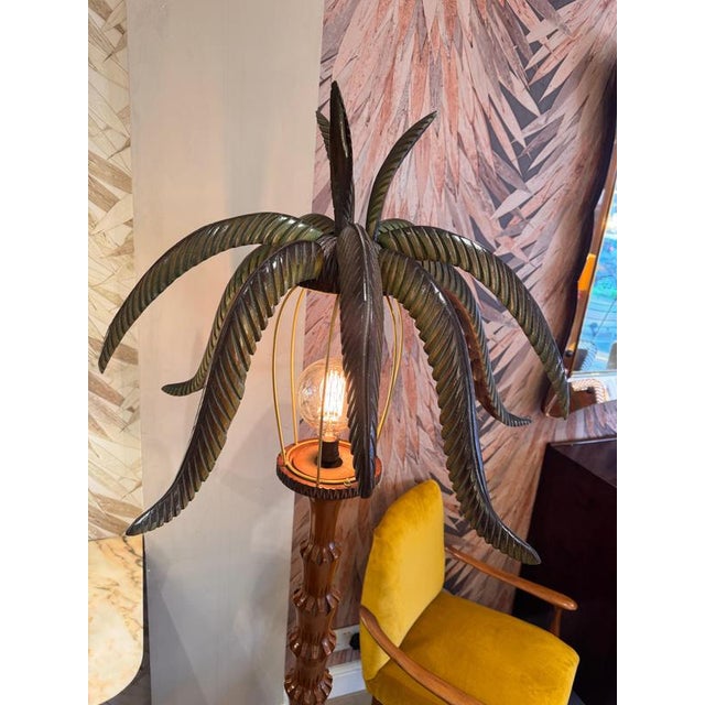 Wood Carved Wood Palm Floor Lamp by Aldo Tura, 1960s For Sale - Image 7 of 10