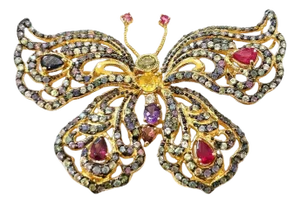 Late 20th Century Bochic "Orient" Vintage Ruby & Multi Color Sapphire Brooch Set 18K Gold & Silver
