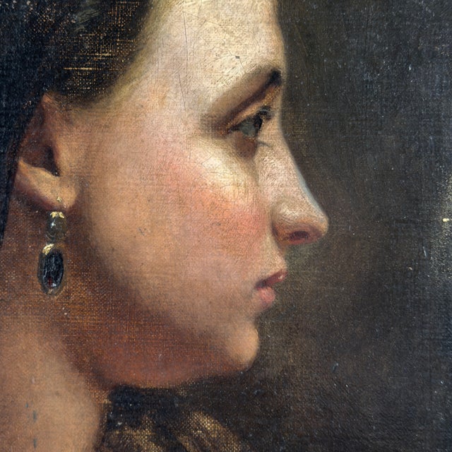 Portrait of a Noble Lady in Profile, 19th Century, Oil on Canvas For Sale - Image 4 of 11