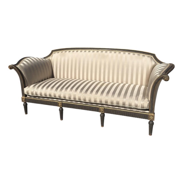 Dennis and Leen Ebonized and Giltwood Settee For Sale