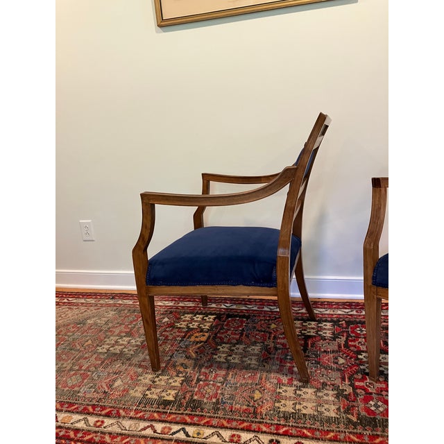 Textile Early 20th Century Regency Revival Style Armchairs Blue Velvet Upholstery- A Pair For Sale - Image 7 of 8