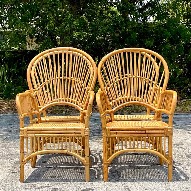 Coastal Vintage Coastal Rib Rattan Dining Chairs - Set of 4 For Sale - Image 3 of 8