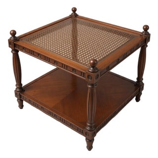 1974 Thomasville Regency Mahogany & Cane Two-Tier Side Table For Sale