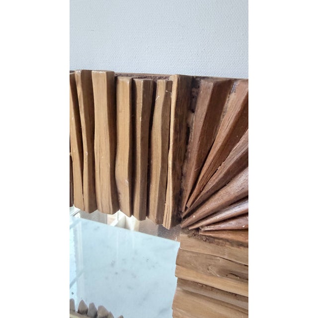 Handcrafted Brown Wooden Driftwood Square Wall Mirror For Sale - Image 4 of 10