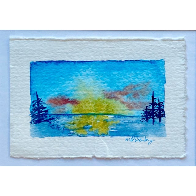 17 x 13 Original Miniature Watercolor Landscape by Michelle Owenby Oversized Mat Gilded Silver Wooden Frame Wired + Ready...