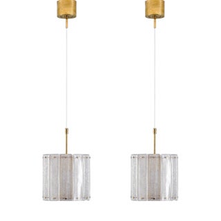Glass and Brass Pendants attributed to Falkenbergs Belysning, Sweden, 1960s, Set of 2 For Sale