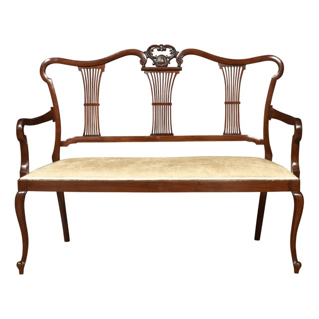 Carved Mahogany Framed Settee, 1890s For Sale