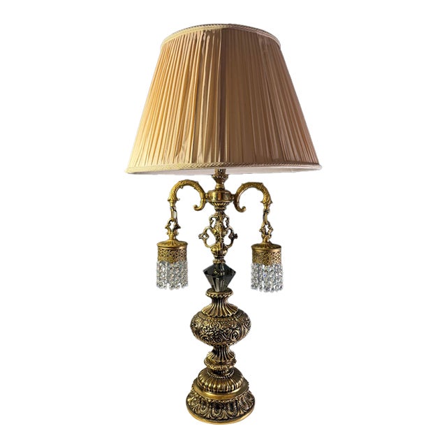 Vintage Loevsky & Loevsky Hollywood Regency Crystal Hanging Pendant Table Lamp For Sale