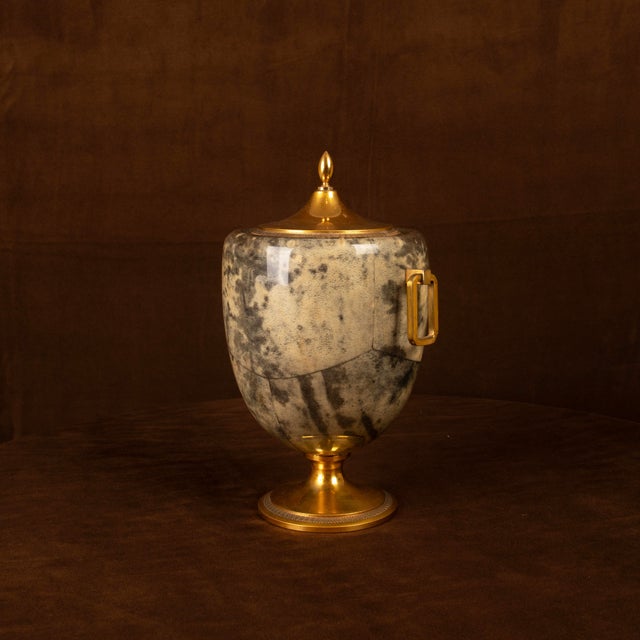 Grey Parchment and Brass Thermos Glacette by Macabo for Cusano Milanino, Italy, 1950 For Sale - Image 6 of 17