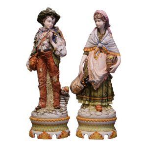 Pair of Mid-Century Italian Capodimonte Style Porcelain Figural Sculptures