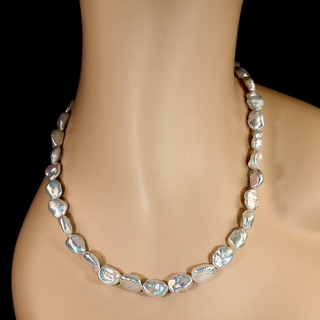 Traditional Ajd 19 Inch Iridescent White Chinese Freshwater Pearl Necklace For Sale - Image 3 of 5