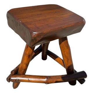 Mid 20th Century Old Hickory Plank Hand Made Stool For Sale
