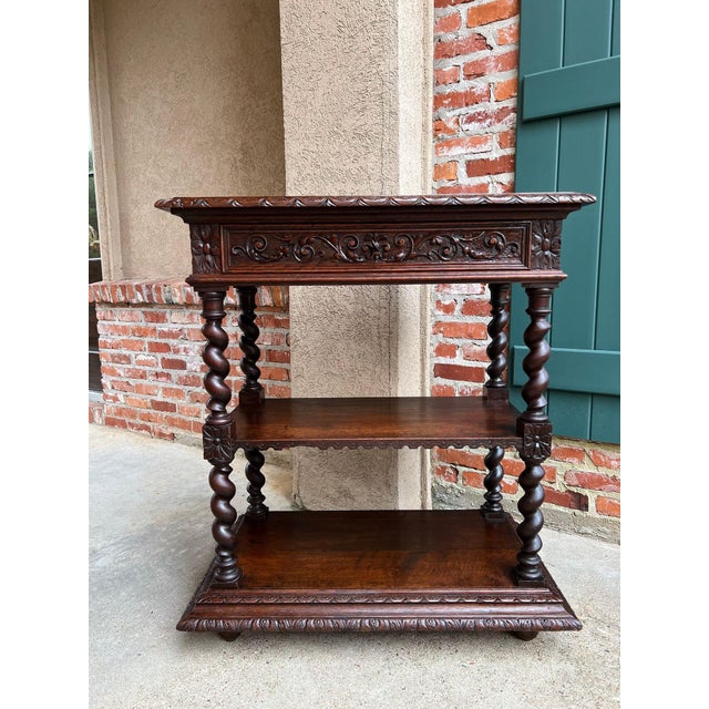 Antique English Server Console Table Jacobean Carved Oak Barley Twist C1900 For Sale - Image 13 of 18