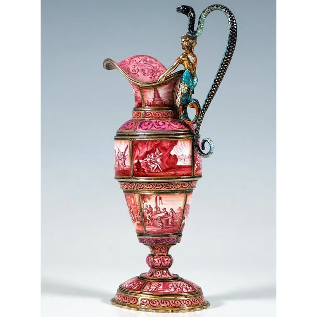 Red Viennese Silver Jug with Finest Enamel Painting by Hermann Boehm, 1870 For Sale - Image 8 of 10