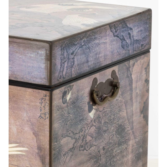 Wood Chinese Crane and Bird Motif Chest For Sale - Image 7 of 9