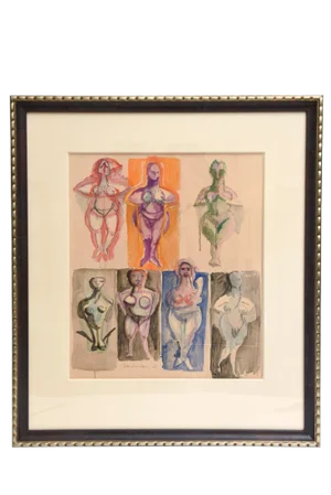 Vintage Signed Watercolor Style of George Condo by Chamberlain Museum Custom Framed