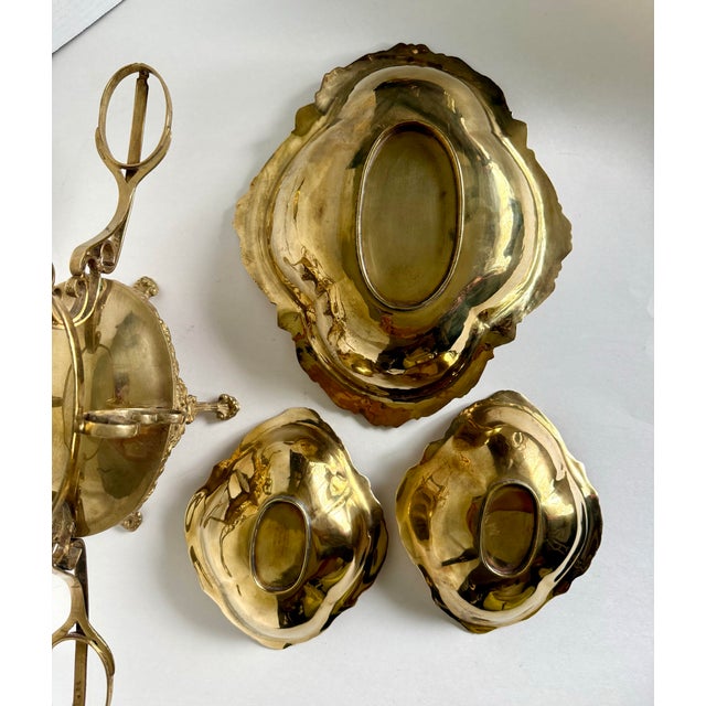 French Revival Brass Epergne Centerpiece With Three Scalloped Removable Bowls For Sale - Image 12 of 16
