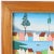 Vintage Haitian acrylic painting on board executed in an unusual minimalist modern style with houses, trees and people....