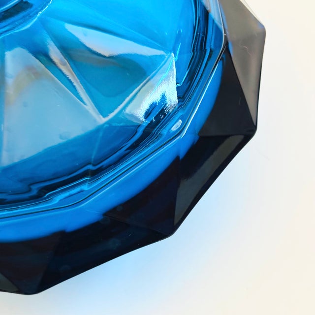 Glass Viking Glass Bluenique Diamond Point Lidded Bowl For Sale - Image 7 of 12