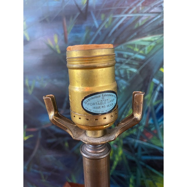 Metal Vintage Knob Creek Patinated Copper Column Table Lamp For Sale - Image 7 of 11