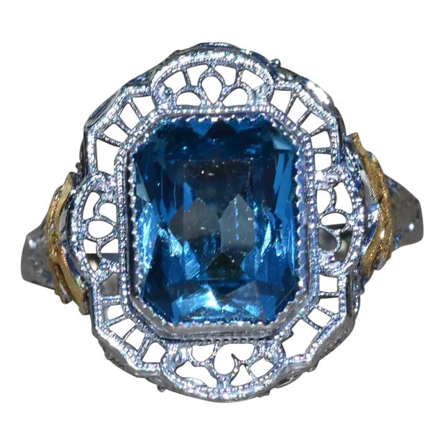 The Lamphere Road: Ladies Antique 14K Two Tone Ring set with Laboratory Grown Spinel For Sale