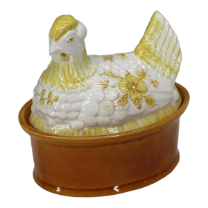 1950s Portuguese Palissy Ware Hen Egg Holder, Tureen or Nest Tureen, Earthenware