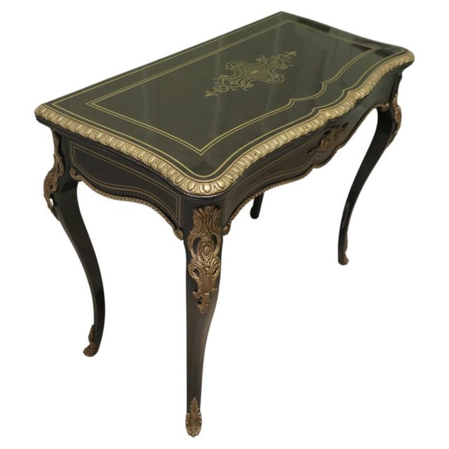 Louis XV French Ebonized Games Table with Brass Inlay For Sale - Image 9 of 9
