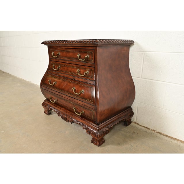 Baker Furniture Company Maitland Smith Style Dutch Louis XV Burled Walnut Bombe Chest or Commode For Sale - Image 4 of 16