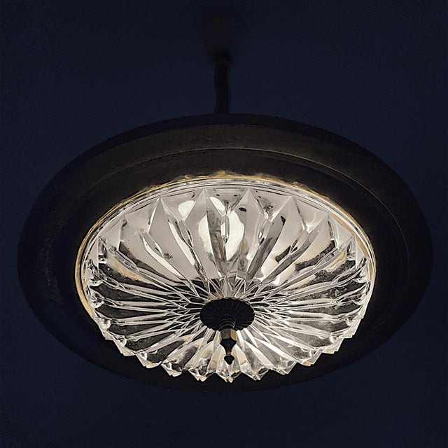 Mid-Century Modern Retractable Metal and Pressed Glass Pull Down Pendant Lamp, 1960s For Sale - Image 9 of 16