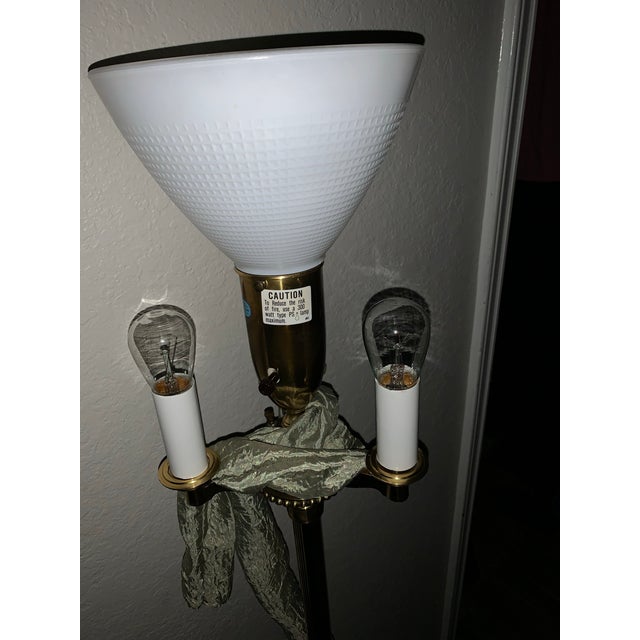 1970s Vintage Stiffel Brass Torchiere Floor Lamp With a Milk Glass Shade For Sale - Image 5 of 7