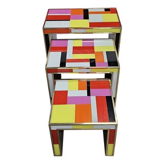 Glass Nesting Tables, 1980s, Set of 3 For Sale