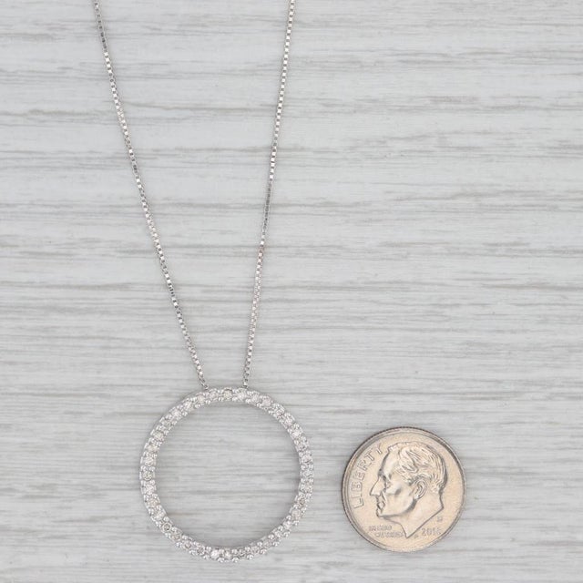 0.33ctw Diamond Eternity Circle Pendant Necklace 14k White Gold 18.75" Box Chain For Sale - Image 4 of 6