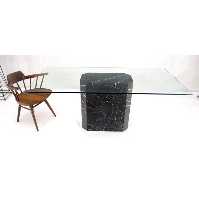 Transparent Italian Black Marble Base 35x71" Thick Glass Top Dining Conference Table For Sale - Image 8 of 14