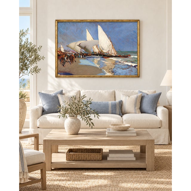Lauren Ralph Lauren 1908 Vintage Valencia Beach Sailboat Art Print by Joaquín Sorolla - 30" X 20" For Sale - Image 4 of 8