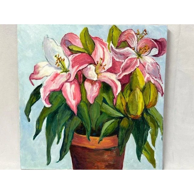 2010s Square Impasto Floral Painting of Lilies For Sale - Image 5 of 18
