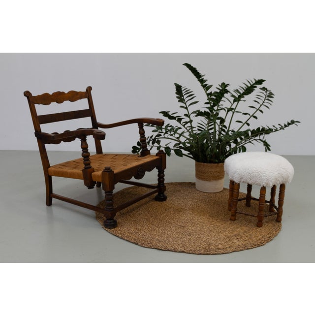 Danish Art Nouveau Lounge Chair in Oak and Papercord, 1930s. Lovely country style low armchair made in Denmark in the...