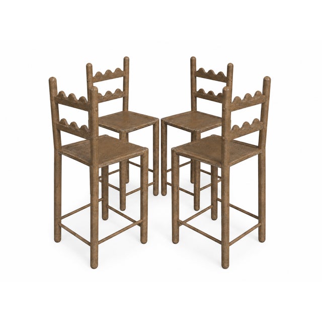 2010s Set of 4 Country French Counter Stools With Custom Antique Driftwood Finish For Sale - Image 5 of 6