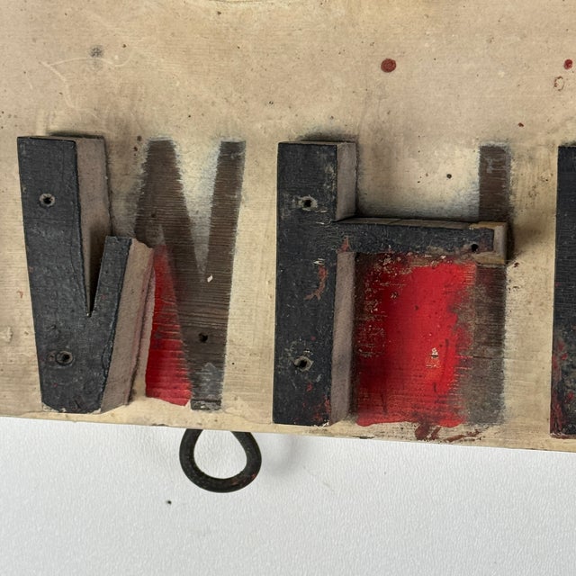 Antique Folk Art Trade Sign Advertising "Upholstering" in Raised Letters, Sawtooth Details & Rocking Chair For Sale - Image 9 of 11
