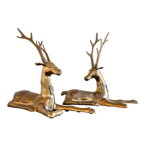 Pair of Extra Large Brass Deer
