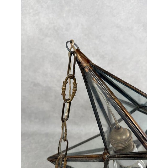 Early 20th Century Moravian Star Glass and Brass Pendant Light For Sale - Image 10 of 12