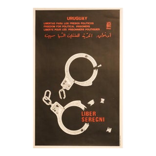 1980 Cuban Poster, Freedom for Political Prisoners, Uruguay by Ospaaal - Rafael Enriquez For Sale