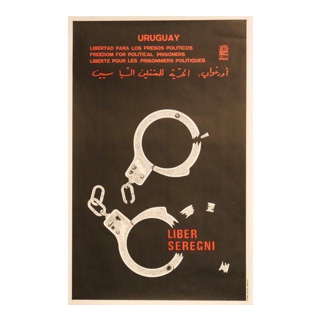 1980 Cuban Poster, Freedom for Political Prisoners, Uruguay by Ospaaal - Rafael Enriquez For Sale