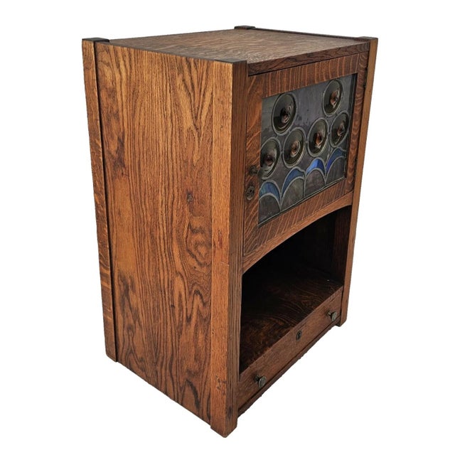 Add authentic early 20th-century charm to your home with this Antique Tiger Oak Arts & Crafts / Mission Style Nightstand...