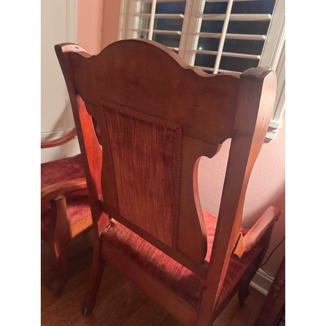 Brown Pair of Antique Mahogany Victorian Parlor Throne Armchairs on Castors, Circa 1880's For Sale - Image 8 of 10