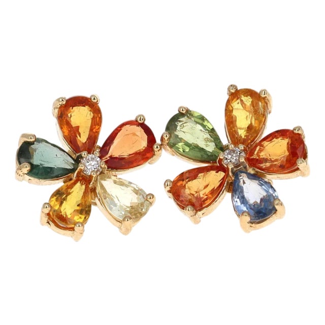 Roshe Jewels Sapphire Studs, 4.88 Carats Natural Sapphire Earrings 14k Gold, A Pair For Sale